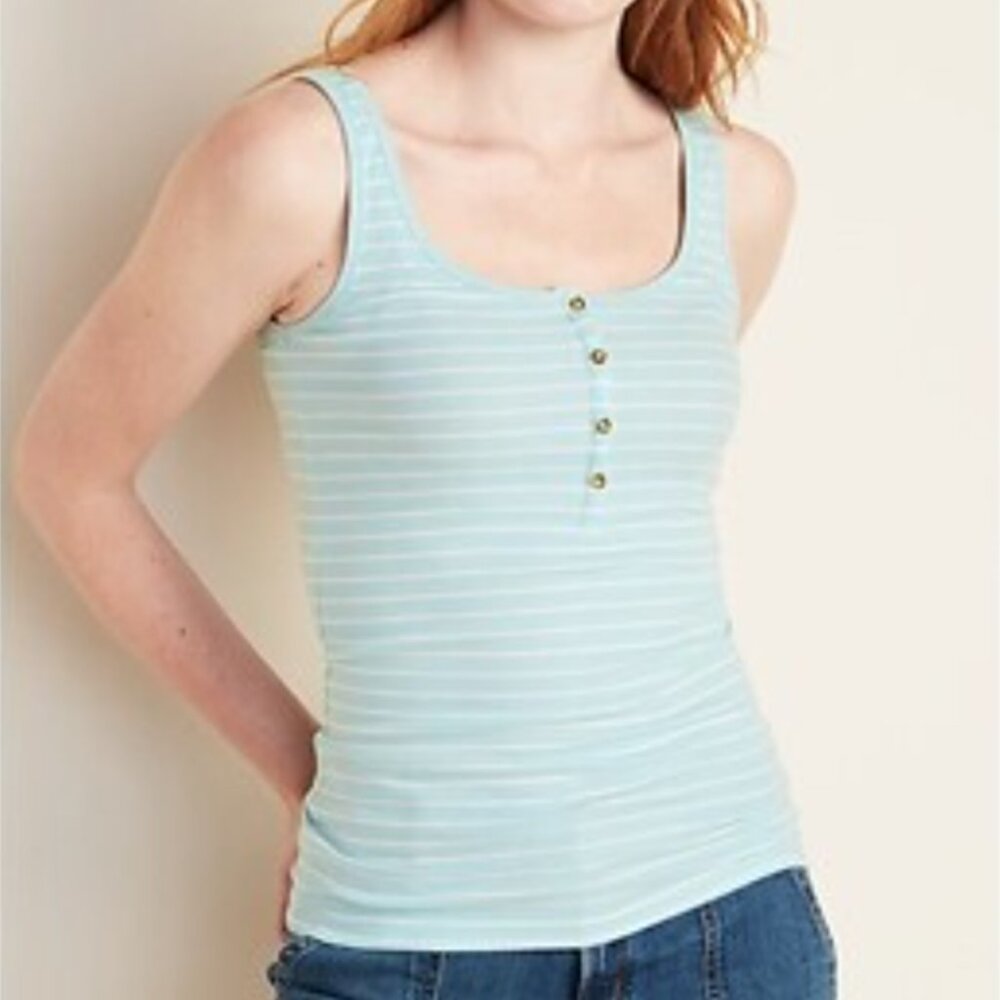 Old Navy henley tank top aqua stripes size XS